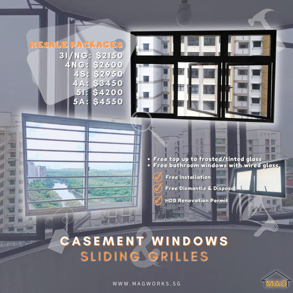 HDB Resale Package - Casement Windows and Sliding Window Grilles - Metal and Aluminium Fabrication 